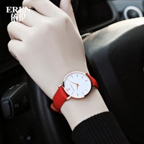 Ylen Watch Schoolgirl Fashion Trends Red Leather Strap Female Table Minimun Atmosphere Ultra Thin Casual Waterproof Quartz Watch