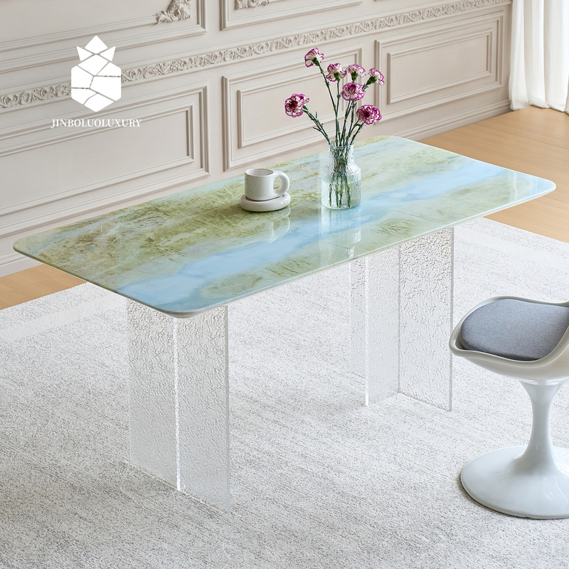 Maldives Blue Natural Luxury Stone Dining Table Italian Minimalist Home High-End French Modern Marble Long Table Maldives Blue Natural Luxury Stone Dining Table Italian Minimalist Home High-End French Modern Marble Long Table