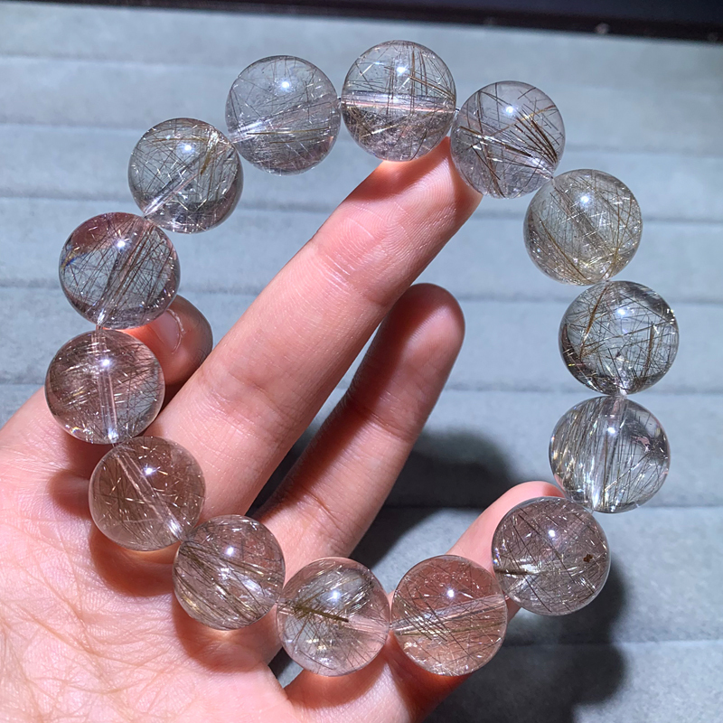 Natural Transparent Silver Hair Crystal Single-Circle Crystal Bracelet with Dense Hair-Like Strands, Titanium Cat's Eye Bracelet, Unique Item with Unique Photo, Gift for Women