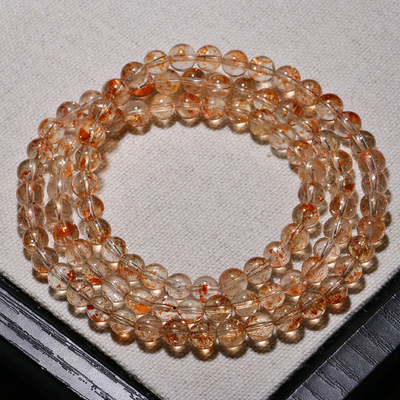 天然共生アルーシャ水晶三円仏教ビーズブレスレットサンズサンフェルドスパーブレスレットベリル日光石女性