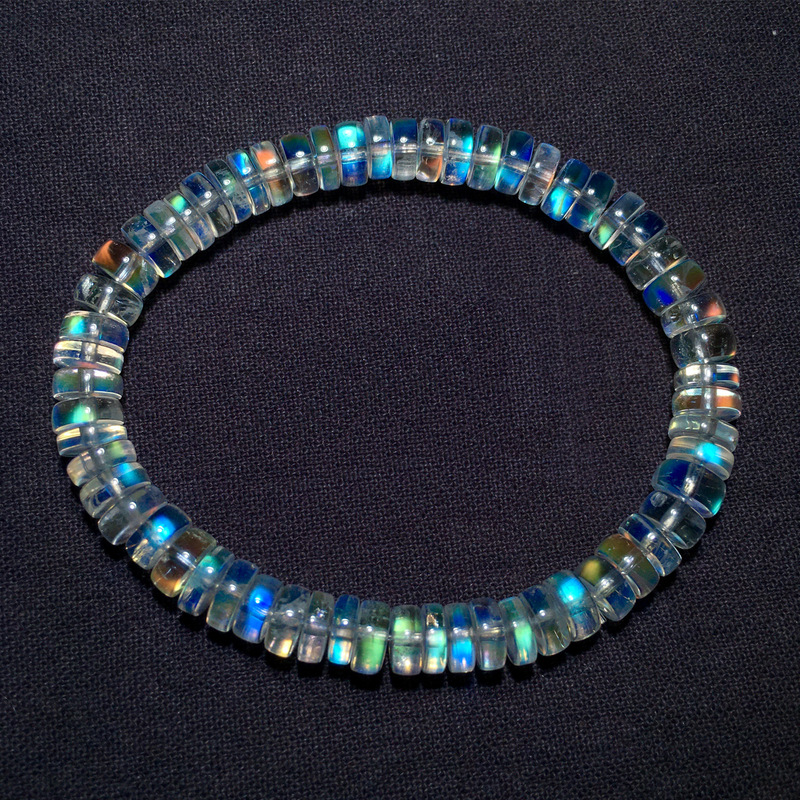 Natural Ice Moonstone Disc Bead Bracelet, Neon Iridescent Light Moonstone Abacus Bead Bracelet Jewelry for Men and Women Natural Ice Moonstone Disc Bead Bracelet, Neon Iridescent Light Moonstone Abacus Bead Bracelet Jewelry for Men and Women