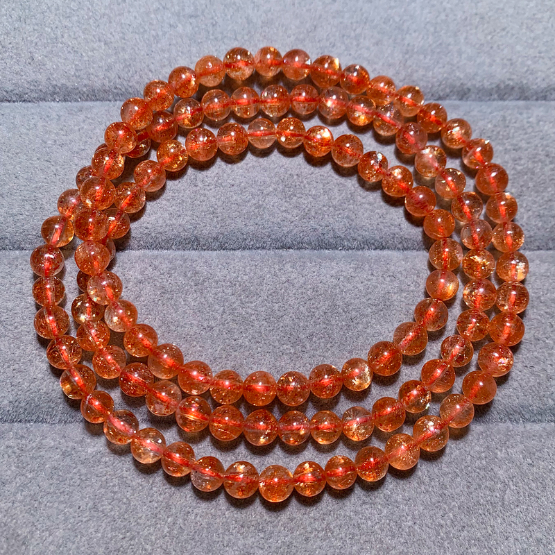 Natural Sparkling Gold Sun Bracelet with Three Circles of Mica Slices, Orange Sunstone, Sunstone Crystal Multi-Circle Bracelet for Women