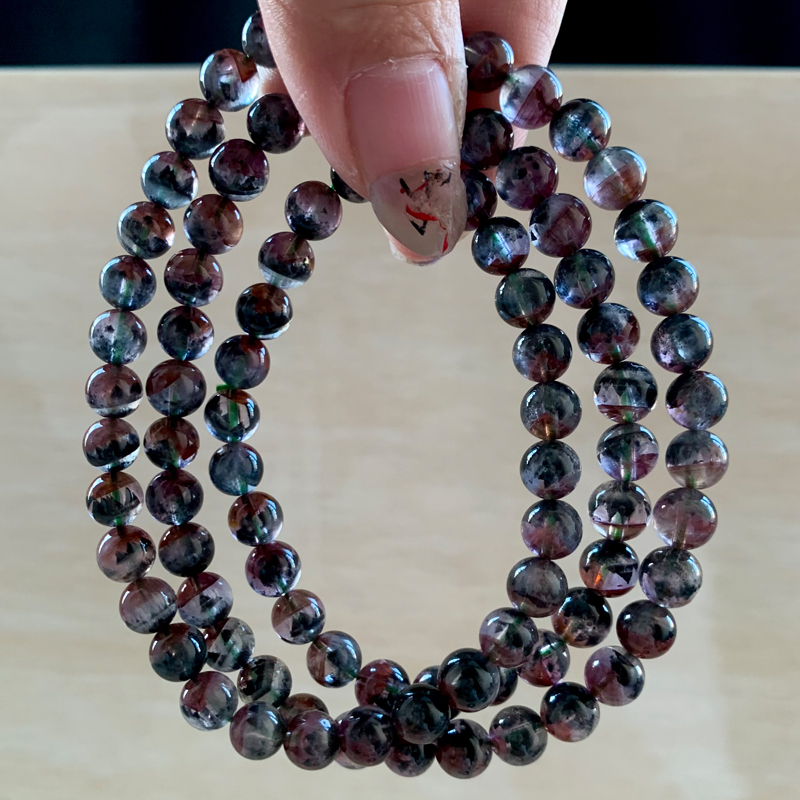 Natural Aurora Crystal Three-Circle Bracelet Auralite23 Titanium Crystal Purple Phantom Bracelet Couple Style Jewelry Gift for Women