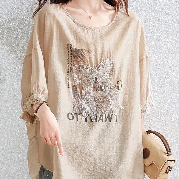 胖mm夏季时尚蕾丝短袖T恤女2026加大码韩版宽松遮肚休闲显瘦上衣