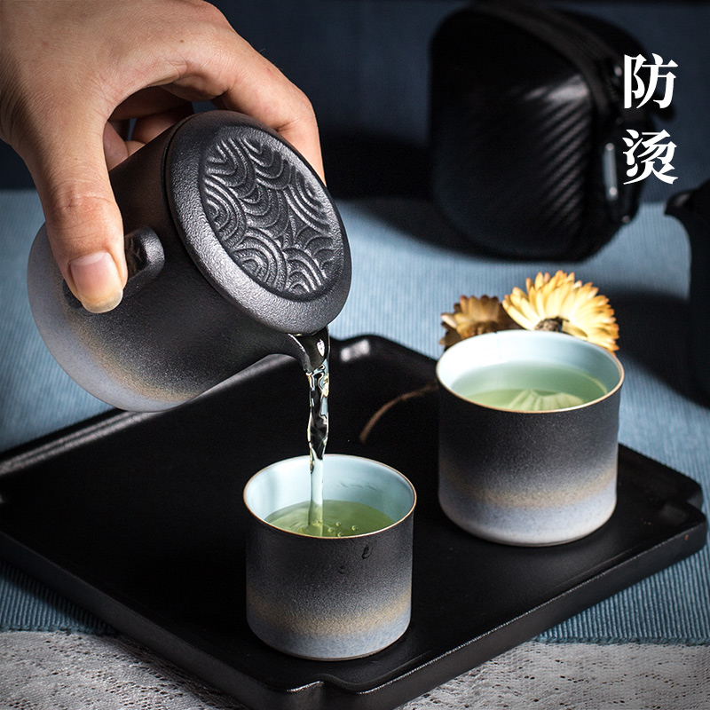 And hall travel tea set simple portable is suing crack cup teapot a pot of two cups of Japanese ceramics