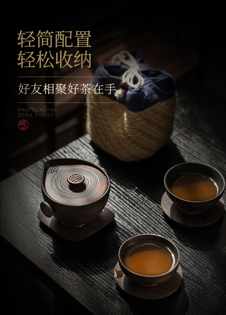 Travel tea set suit portable package a pot of two cup of crack cup car is suing with kung fu tea pot lid bowl