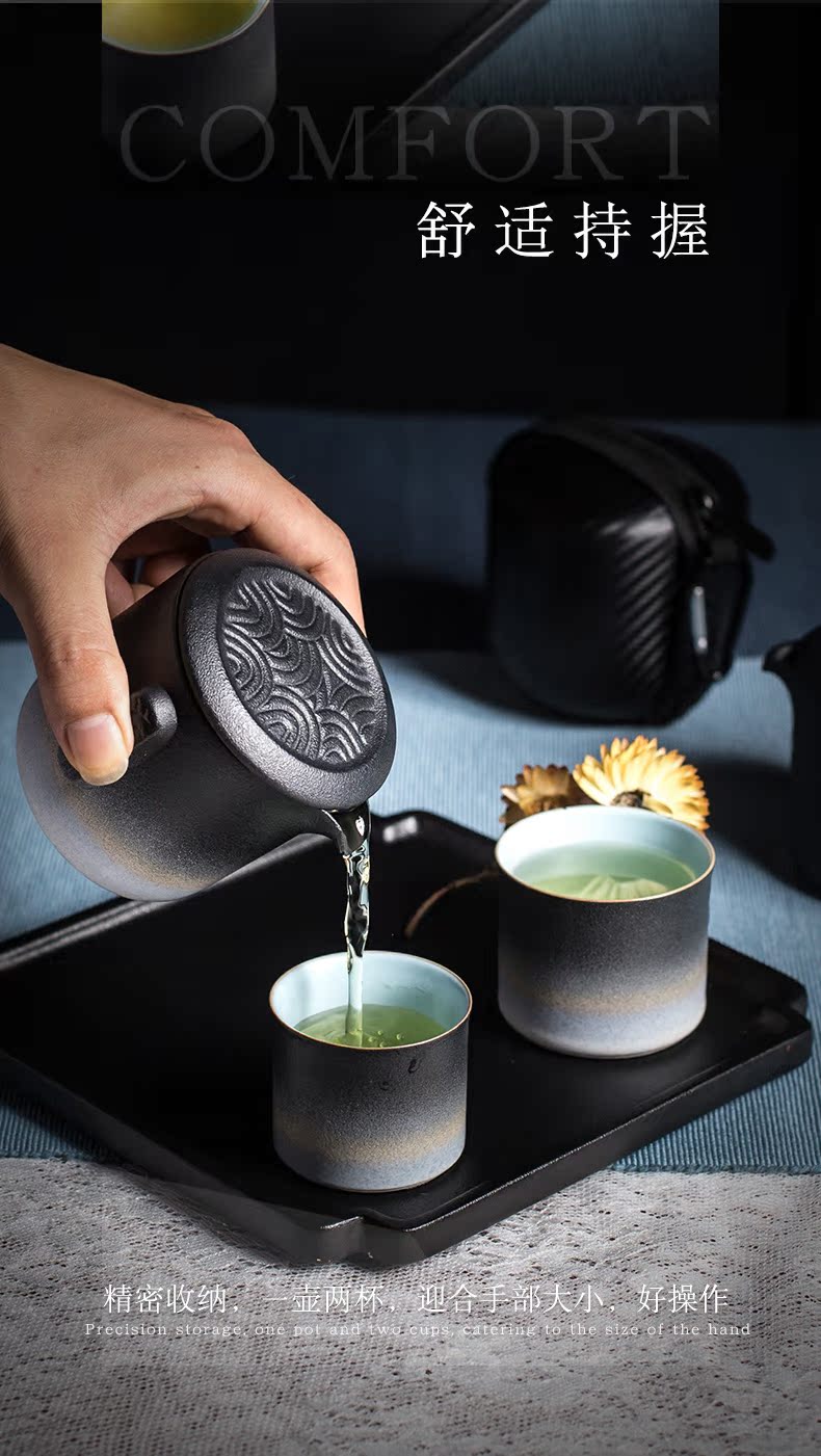 And hall travel tea set simple portable is suing crack cup teapot a pot of two cups of Japanese ceramics