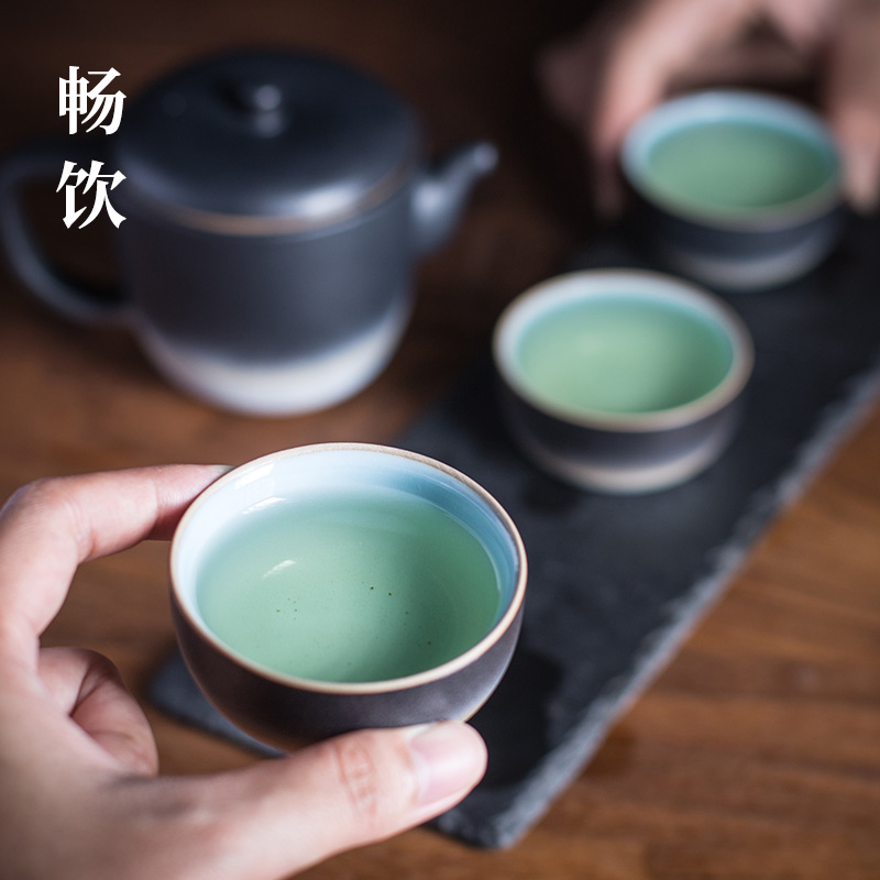 And hall of dielectric film crack cup travel kung fu tea set is suing portable a pot of three cups of Japanese ceramics