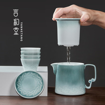 Yan Hutang ceramic travel tea set portable fast guest cup small set outdoor bubble teapot four Cup car