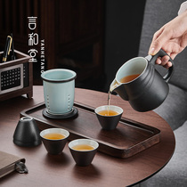 Yan Hutang ceramic travel tea set portable fast guest cup small set outdoor bubble teapot five Cup car