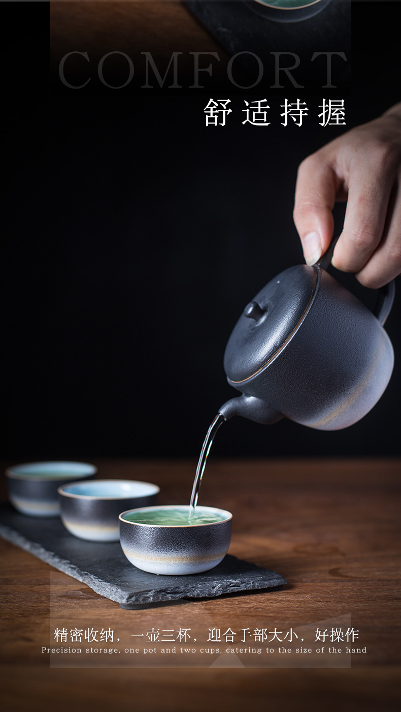 And hall of dielectric film crack cup travel kung fu tea set is suing portable a pot of three cups of Japanese ceramics
