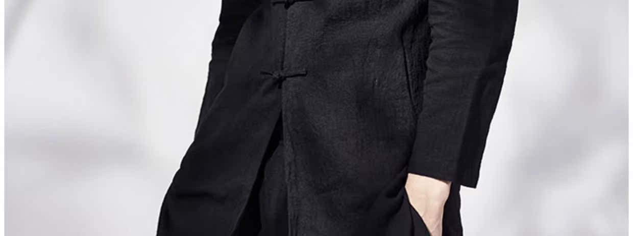 Có 鲤 18 mùa thu mới Hanfu nam màu đen dài nam trang phục cotton và lanh Tang phù hợp với trang phục nam phong cách Trung Quốc thời trang đồ bộ