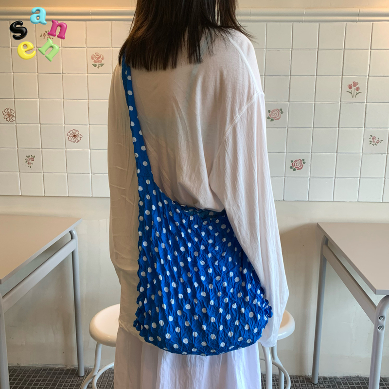 Sanne Blue and White Polka Dot Handbag Canvas Bag Shoulder Bag Crossbody Bag Underarm Bag Large Capacity Travel Bag Backpack