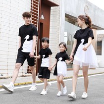  Parent-child clothing sister clothing 2021 summer clothing tide one big one small one family of three short-sleeved net red mother and daughter clothing Western style t-shirt