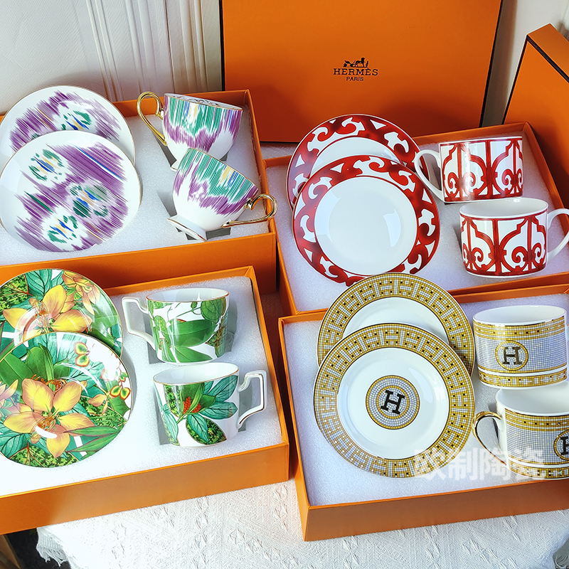 Tide brand H family coffee cup and saucer set Internet celebrity light luxury fashion afternoon tea set black tea cup coffee cup and saucer gift box