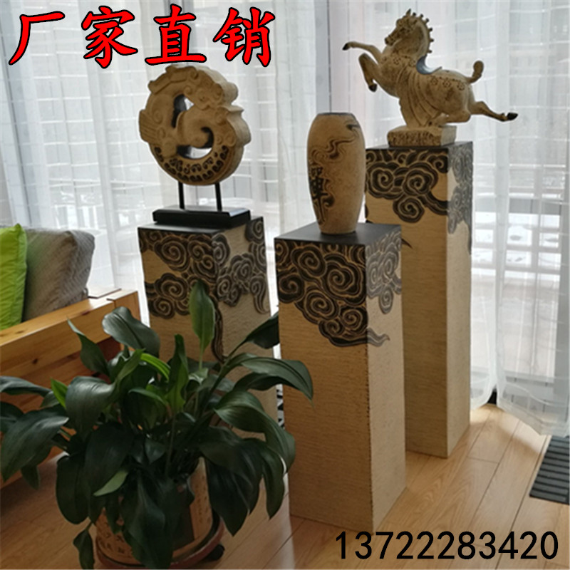 Chinese style stone carving imitation ancient tethered horse pile Xiangyun pillar display column cloud grain column retro green stone stone column courtyard decoration pendulum piece