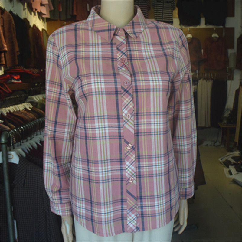 Zhiyu Red A26-8 High-End Pure Cotton Shirt for Moms, Stylish Summer Wear for Middle-Aged and Elderly Women, Long-Sleeve Plaid Top