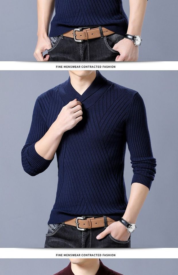 Áo len nam Ordos len nam cổ chữ V trùm đầu áo len cashmere mùa thu và mùa đông dày áo len nam ấm áp áo nam hàng hiệu