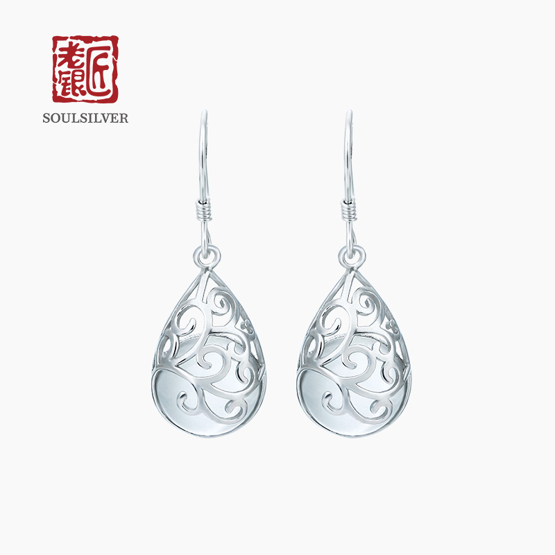 Old silversmith 925 silver ear decorated hollowed-out flower with long version of silver ear pendant Japan-Japan-Japan brief imitation Manau silver ear pendant woman