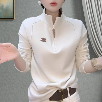 Stand-collared velvet warm sweatshirt temperament versatile fashionable half-zipper long-sleeved base top 2025 autumn and winter new women Stand-collared velvet warm sweatshirt temperament versatile fashionable half-zipper long-sleeved base top 2025 autumn and winter new women