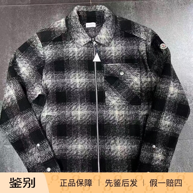 In-Stock Moncler 26 Men's Black and Gray Plaid Wool Lapel Jacket L2091 2F00035
