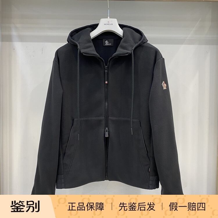 In-Stock Moncler Black Men's Short Fleece Patchwork Hooded Jacket K2097 8g00019