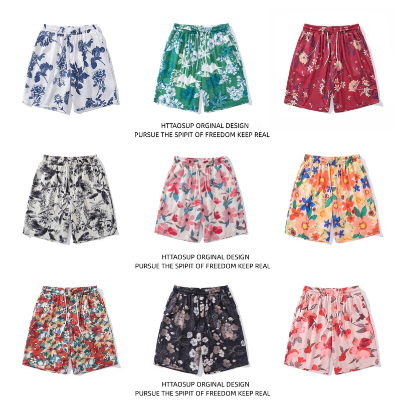Httaosup Hawaiian Style Full Print Casual Beach Shorts for Men and Women, Loose Travel Vacation Sports Shorts