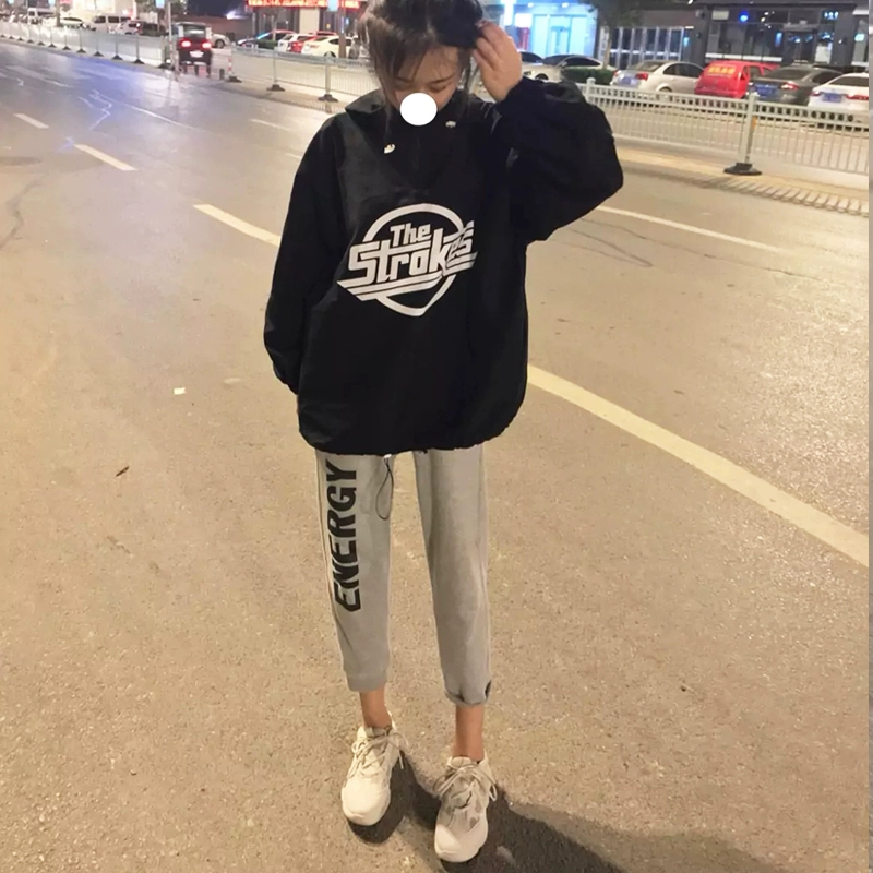 Quần siêu cháy nam phiên bản Hàn Quốc của xu hướng lỏng lẻo vương miện quần xám chín điểm quần thể thao quần mùa thu đông quần áo thể thao