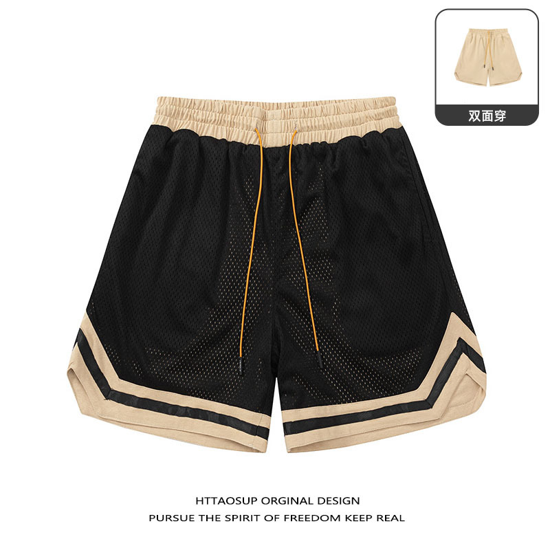 Httaosup American High Street Mesh Reversible Basketball Sports Shorts for Men and Women, Loose Drawstring Five-Point Shorts for Couples
