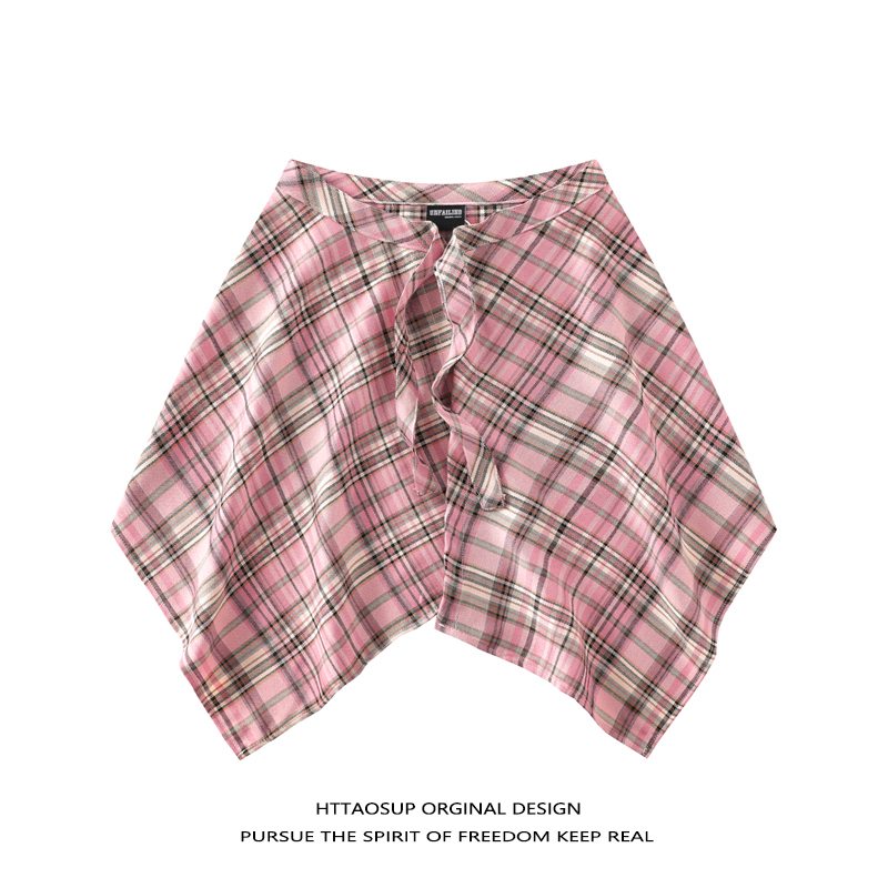Httaosup Pink One-Piece Butt-Covering Plaid Shirt Skirt Women's Butt-Covering Decorative Shirt Skirt Hem Men's