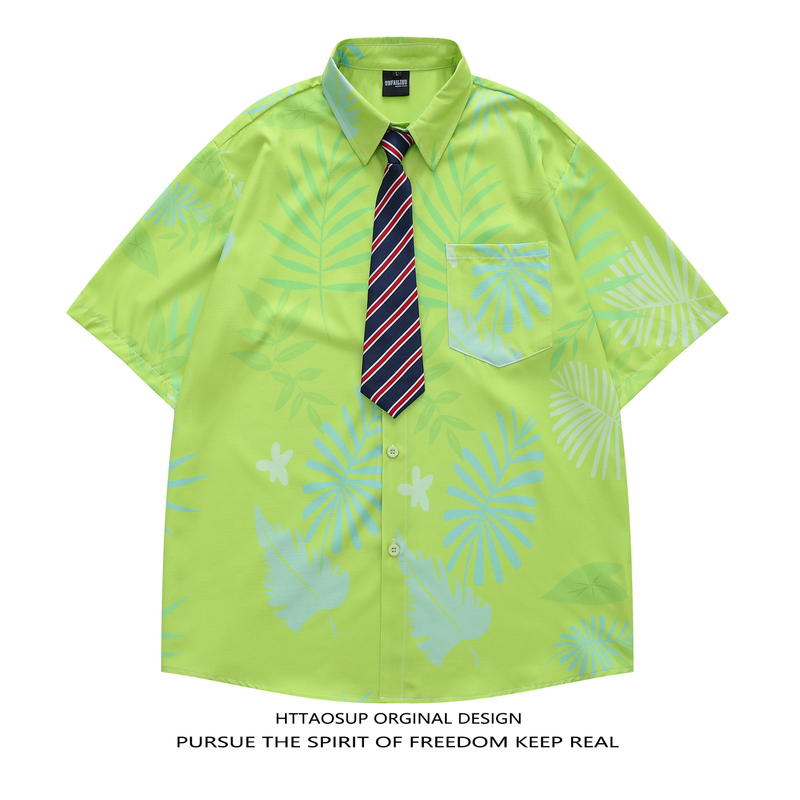 Httaosup Crazy Nick Fox Animal City Shirt Tie Lapel Short-Sleeved Shirt Men's Loose and Versatile Top
