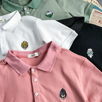 Nhật Bản Harajuku Tide thương hiệu POLO Áo sơ mi nam ngắn tay Dragon Ball Thêu Yu Wenle Cotton Slim Lapel Áo thun mùa hè áo kẻ nam