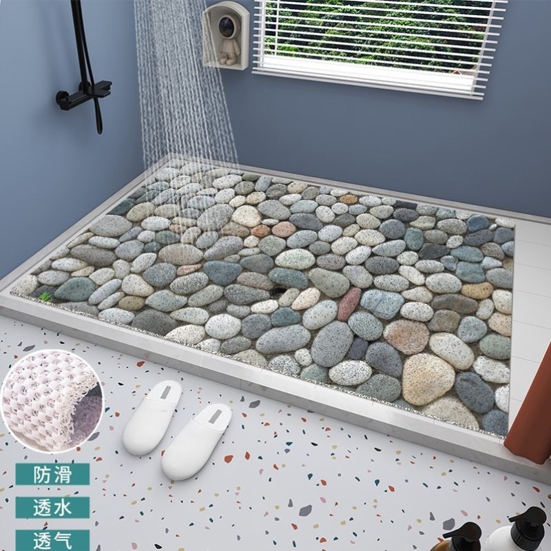 Pebble Shower Bathroom Non-Slip Mat, Absorbent for Bathroom, Shower, Washroom, Toilet, Wire Loop Hollowed-Out and Water-Permeable