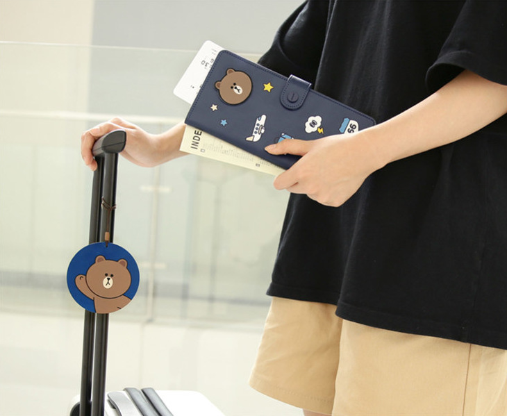 Phim hoạt hình Hàn Quốc dễ thương siêu dễ thương Gấu nâu hộ chiếu gói hộ chiếu bảo vệ bìa tài liệu du lịch thư mục vé gói nữ ví da đựng giấy tờ xe ô tô