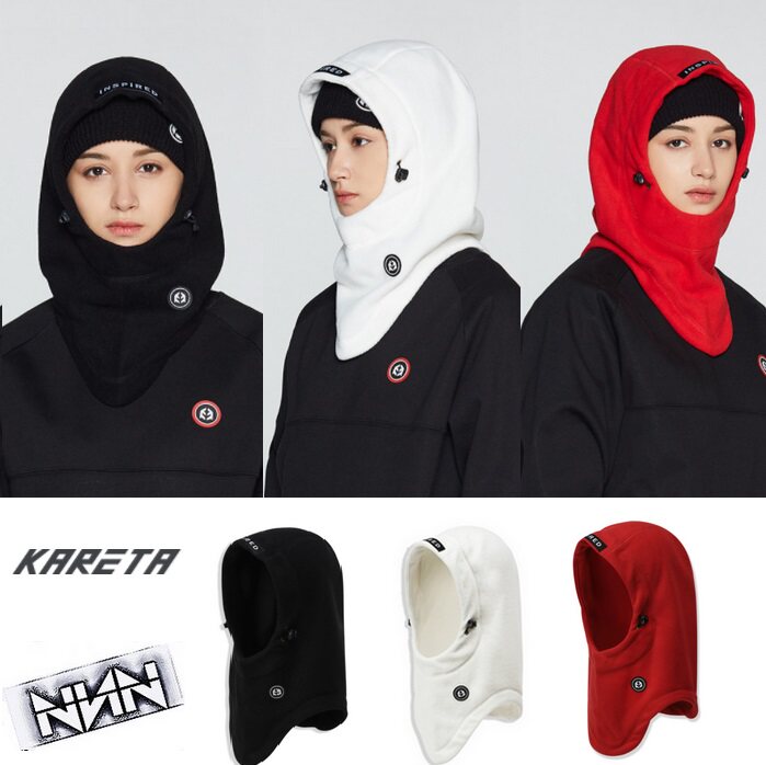KAReta Korea Soft shell cap warm protective face Baotou integrated with neck black white red breathable grip
