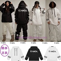  (Waterproof sweater)Korean ski suit jacket head hoodie mens and womens veneer warm black and white FIMAFIA