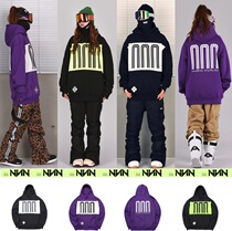 2021NNN Korean ski hooded sweater pullover long warm hip-hop men and women single and double board black and white purple