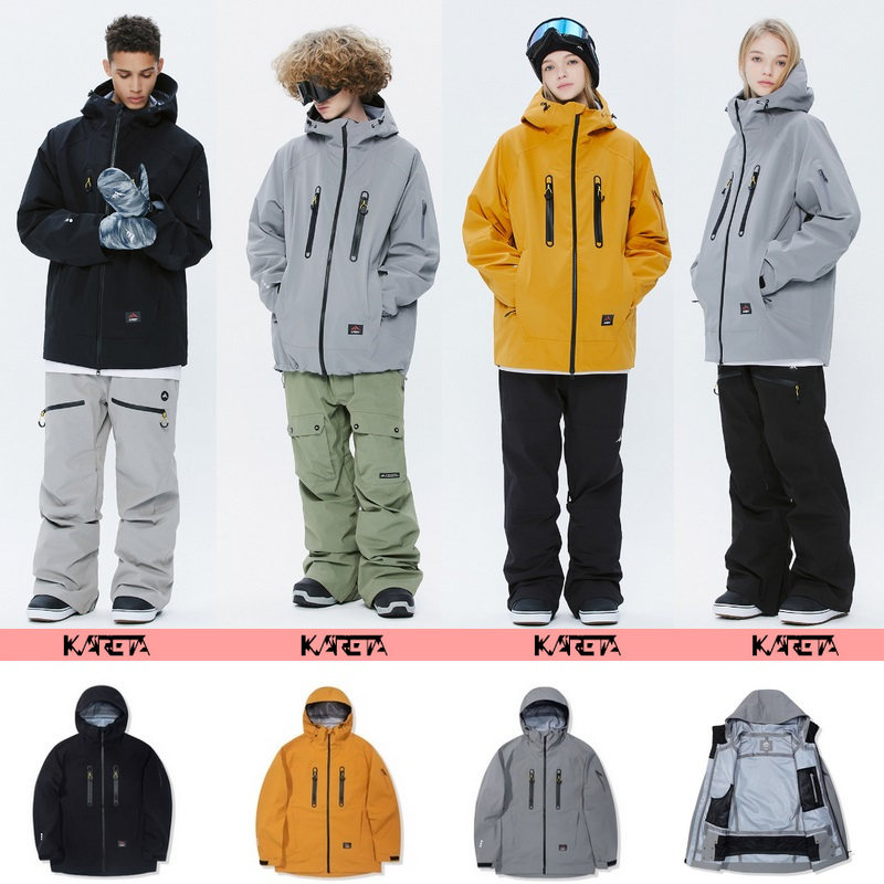 2122KARETA Korean ski suit waterproof windproof loose snow suit pants male and female winter outdoor jacket veneer black
