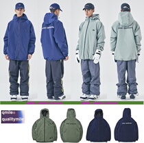 Special QMILE Korean ski clothes men and women veneer waterproof wind cold warm loose hooded blue QMILE