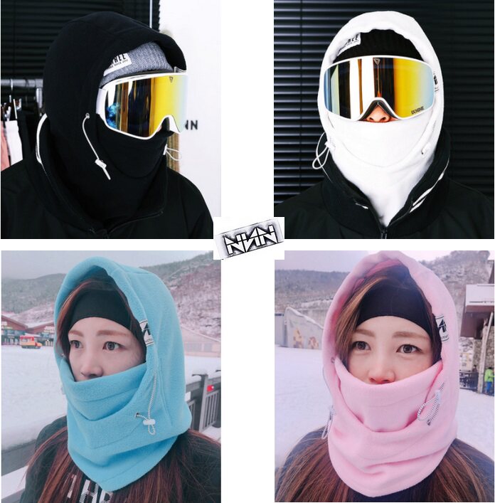 NNN South Korean ski hat protective face neck Baotou integrated black and white pink warm grip suede anti UV warm