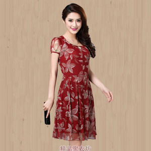 KP2017夏季新款高档印花重磅桑蚕丝真丝连衣
