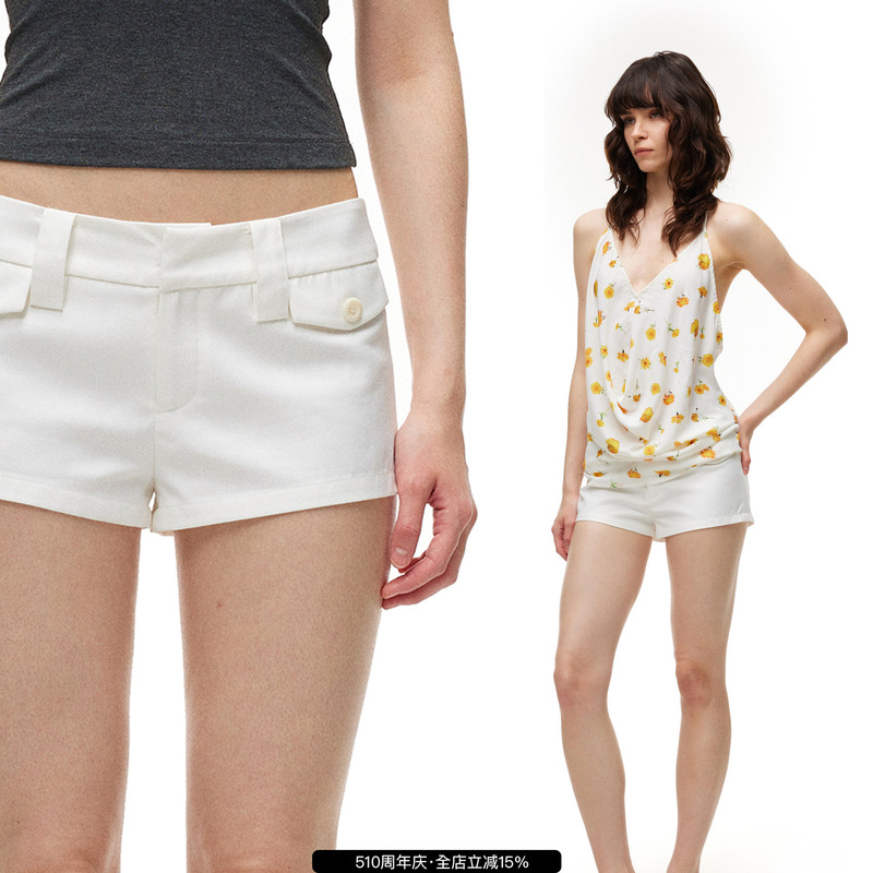 Alkaidy White Refreshing Low-Waist Minimalist Button Straight-Leg Suit Casual Versatile Mini Casual Shorts