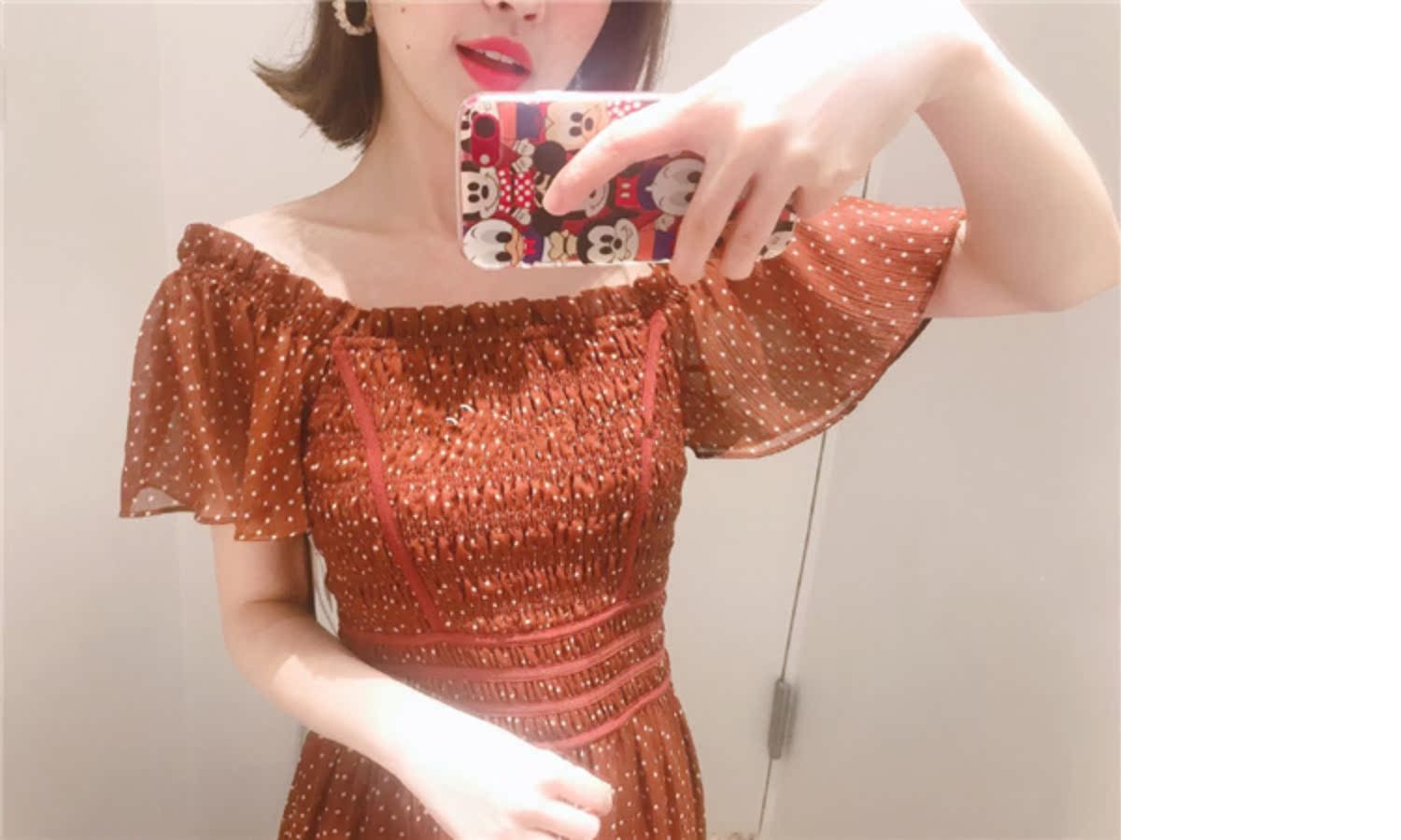 Mẫu chính hãng YD hợp tác Nhật Bản mùa hè ngọt ngào điểm eo eo một đường cổ áo đầm SWFO193308 - Sản phẩm HOT đầm dành cho người mập