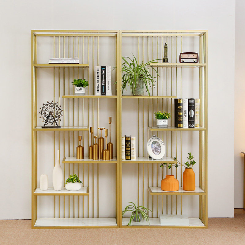Nordic golden light luxury shelf floor-to-ceiling bookshelf multi-layer storage shelf shelf office home partition shelf