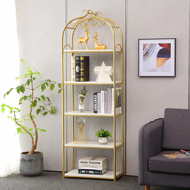 Nordic shelving golden iron living room storage shelf multi-layer floor clapboard shelf bookshelf light luxury nail art display stand