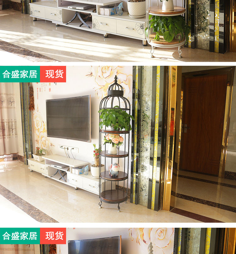 Kệ sắt rèn retro sáng tạo kệ gỗ rắn ba hoặc bốn kệ kệ sàn kệ sách nhiều lớp lồng chim trưng bày - Kệ kệ sắt để chậu hoa