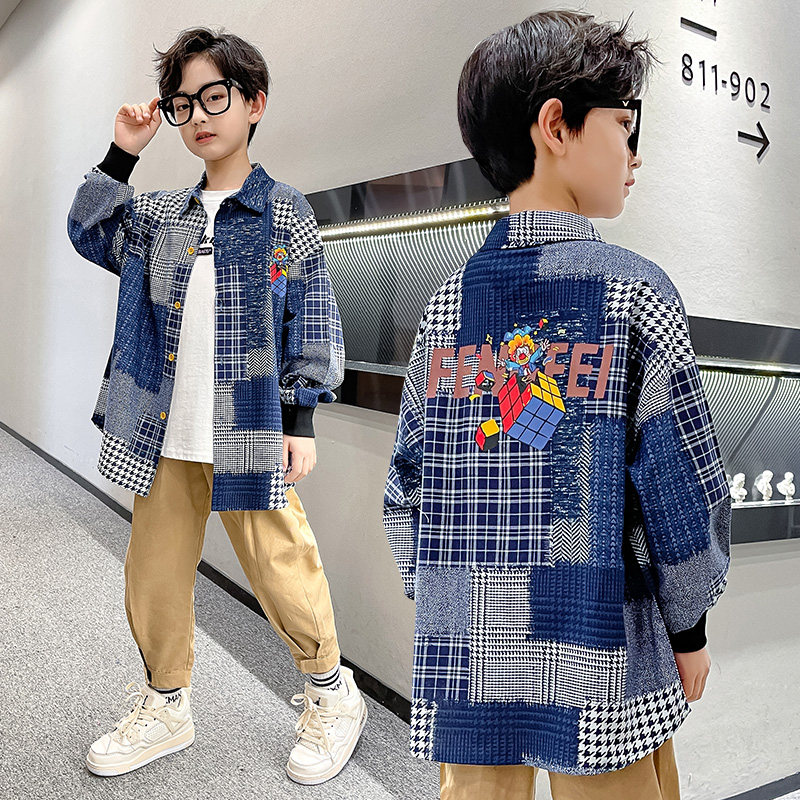 Boy Shirt Long Sleeve Spring Autumn Fried Street 2022 New CUHK Child Tide Models Boy Spring Dress Shirt Handsome 100 hitch