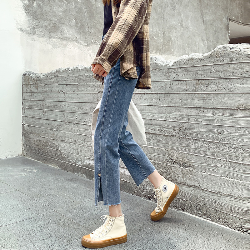 Black Open Fork Jeans Woman Fall New Retro High Waist Display Slim Straight Cylinder Smoke Pipe Pants 90% Loose Broadlegged Pants
