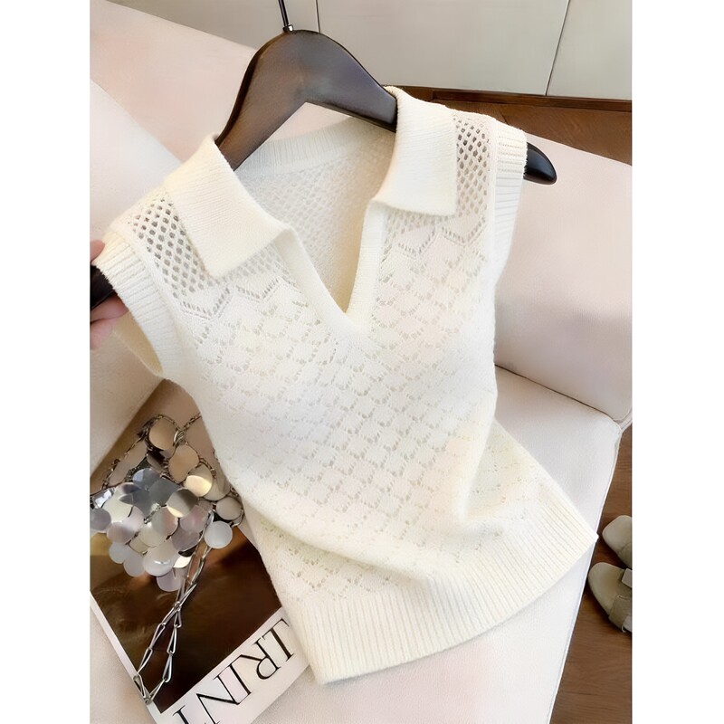 Polo Collar Cut-Out Top 2026 Summer New Design Niche Style Sleeveless Knitted Vest Short-Sleeved T-Shirt for Women