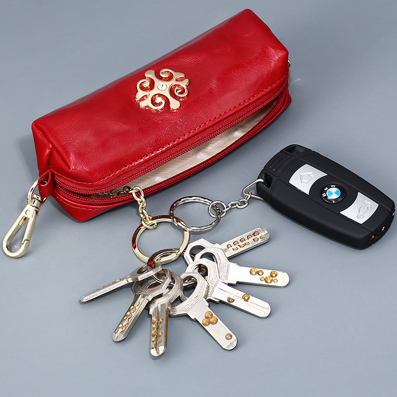Genuine leather car home universal key bag ladies pull chain coin wallet front layer cowhide large capacity exquisite lipstick storage bag